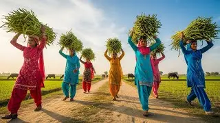 Miniature Punjabi Women Cooking Gawar Ki Phallian 🌱 | Village Sabzi