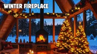 🔥Rustic Fireplace Crackling 24/7 | ❄️Snowy Forest Cabin Views | Winter Ambience (No Music)