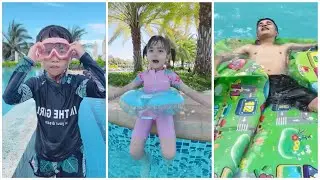 Summer Swimming Pool - Baby Float vs Father Float 👧🏻👨🏻 by LNS #shorts