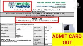 powergrid diploma trainee (Electrical /Civil ) 2021 Admit Card Out southern region (SR-1)