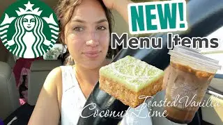 Trying NEW items on the Starbucks Menu- Toasted Vanilla shaken espresso & Lime Frosted Coconut Bar