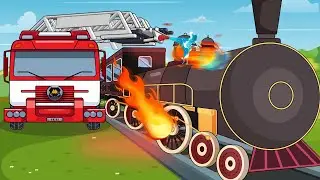 Berry Rescues and Repairs Burning Train by Fire Truck | Car Animation