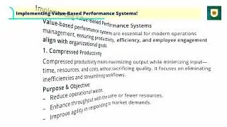 Value-Based Performance Management Operating Syst. Elements. Implement Value-Based Performance Syst.