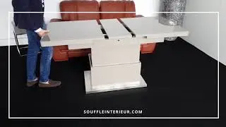 Table basse relevable design en verre taupe transformable - Souffle d'int&eacute;rieur