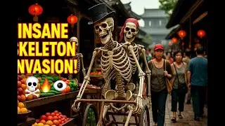 Skeletons Take Over Asian Market! 🧟&zwj;♂️💀| Spooky Street Halloween Chaos 🎃 #Shorts #Funny #HorrorVibes