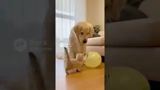Dog and cat surprised by popping balloon #baby #dog #cat