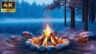 Crackling Fire by the Lake 🔥 Cozy Bonfire by the Lake for Sleep 😴