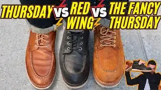 Сравнение ботинок с мокасиновым носком: Red Wing, Thursday и Thursday Black Label.