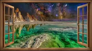 Windows View Cosmic Lagoon 🌌 Surreal Night Landscape With Stars & Calm Reflections