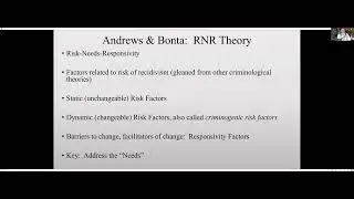 SOCL 312, Criminology, Fall 2022, Andrews & Bonta:  RNR Theory