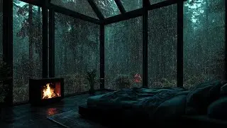 🌧🌙 Dark Cabin Bedroom | Rain Tapping on Window (No Ads) | Ease Anxiety, Deep Restful Sleep