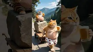 Fat Orange Cat and Fat Tiger fought the opponent to a draw! #kitten #orangecat #cat #ai #funny#music