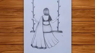 How to draw a traditional girl on swing -pencil sketch for beginners|girl drawing|easy drawing art