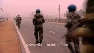 Indian Soldiers jogging on a cold morning at Rajpath