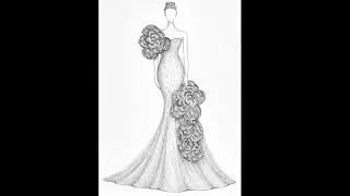 Elegant Gown Design | Pencil Drawing Fashion Sketch ✏️✨