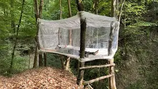 Building a Plastic Wrap Bushcraft Shelter on the Cliff Edge | Survival Tent | Relaxing Bushcraft
