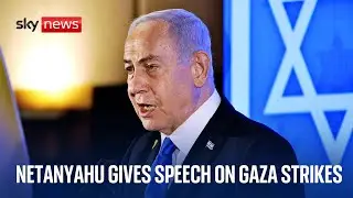 Benjamin Netanyahu delivers speech following airstrikes in Gaza