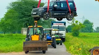 Jcb 3dx loading Mud in TATA Tippers Tractors Swaraj 855 New Holland 3630 Tractor 4x4 Scorpio Truck