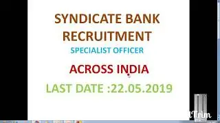 Syndicate Bank Recruitment 2019