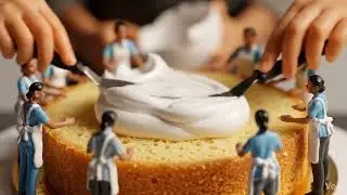 Tiny Workers Spread Cream on a Miniature Cake ASMR♯2