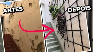 ANTES E DEPOIS | Área externa com Cimento Queimado| Jardim Vertical DIY