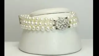 Vintage Natural Diamond 3 Strand Pearl Bracelet .24K 18K WG 5MM 6.5&rdquo; Long - 34248