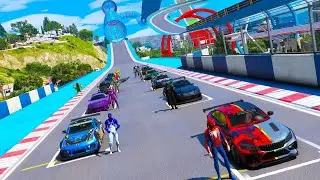 Venom and Spiderman Superheroes CARS GTA V Challenge repeat Ramp !СуперГероии Халк крутая Гонка !