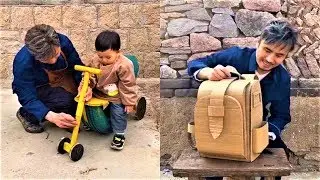 The boy uses scrap to make things for the family.