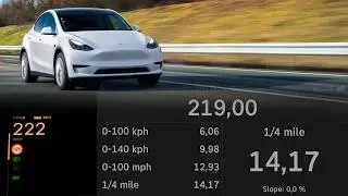 2024 Tesla Y Long Range RWD acceleration 0-60 mph 0-100 km/h 100-200 kph top max speed GPS 1/4 mile