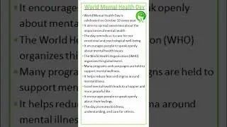 Essay World Mental Health Day | 10 Lines on Mental Health Day #ytshorts #shorts #mentalhealth#health