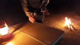 Solo camping adventure, sleep in the car, wine and cooking dinner with camp fire.