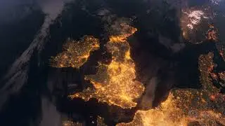 Free Footage Planet Earth at Night  British Isles  View from Space Orbit   Бесплатное видео Планета