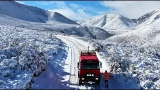 Heavy snow - MAN 4x4 truck and Drone - Lake Lyndon Road