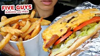 ASMR EATING FIVE GUYS CHEESE HOT DOG IN-N-OUT ANIMAL STYLE & FRIES SOUND CAR MUKBANG 먹방 TWILIGHT