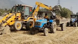 JCB 3dx Eco Loading Mud in Mahindra Arjun Novo 605 and Swaraj 744 Tractor Trolley
