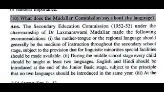 Mudaliar Commission about Language|Mudaliar Commission|Contemporary India and education|paper 102
