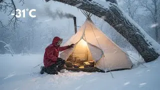 2 Days Solo Winter Camping in Heavy Snow | Wood Stove & Hot Tent