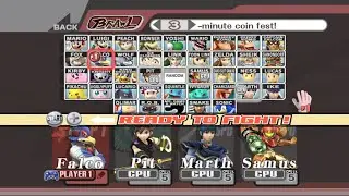 Falco VS Pit VS Marth VS Samus | 3 Min Coin | Super Smash Bros Brawl Fight 16