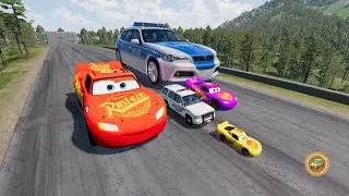 Big & Small McQueen vs Zombie Mack | Police Chase Mega Ramp Downhill &ndash; BeamNG.drive