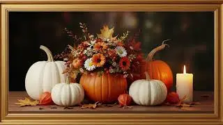 &ldquo;Elegant Autumn Pumpkin & Floral Still Life | Cozy Halloween 4K Framed Art Screensaver&rdquo;