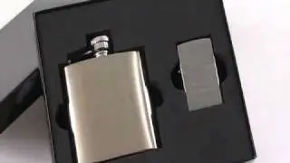 Personalized Brushed Flask and Zippo Lighter Set - Flask and Lighter - Zippo Lighter