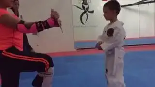 Ni&ntilde;o karateka rompe una tabla
