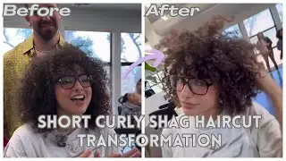 Short curly shag haircut transformation | Rounded layered curls | Modern curly hairstyle