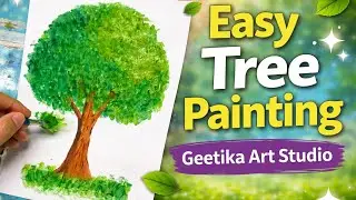 Easy Tree painting for beginners 🌳🌸| step by step|Geetika Art Studio 