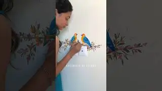 Painting Cute Birds and Botanical Mural for Home 🐦🎨 #youtubeshorts #mural
