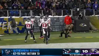 Steven Sims With A 67-yd Punt Return TD - TEXANS vs RAVENS - 2023-24 NFL DIVISIONAL ROUND