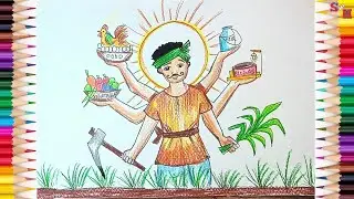 Farmer's day Special Drawing | Easy and Simple Drawing and Coloring for Kids and Beginners