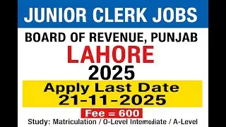 Junior Clerk Jobs In BOARD OF REVENUE PUNJAB Lahore 2025
