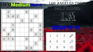 Los Angeles Times Daily Sudoku 2024-11-11 1961 Medium #RemembranceDay