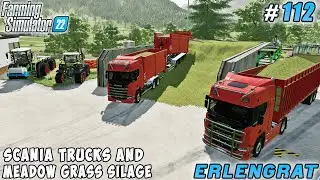 Harvesting meadow grass silage with Scania Trucks | Erlengrat Farm | Farming simulator 22 | ep #112